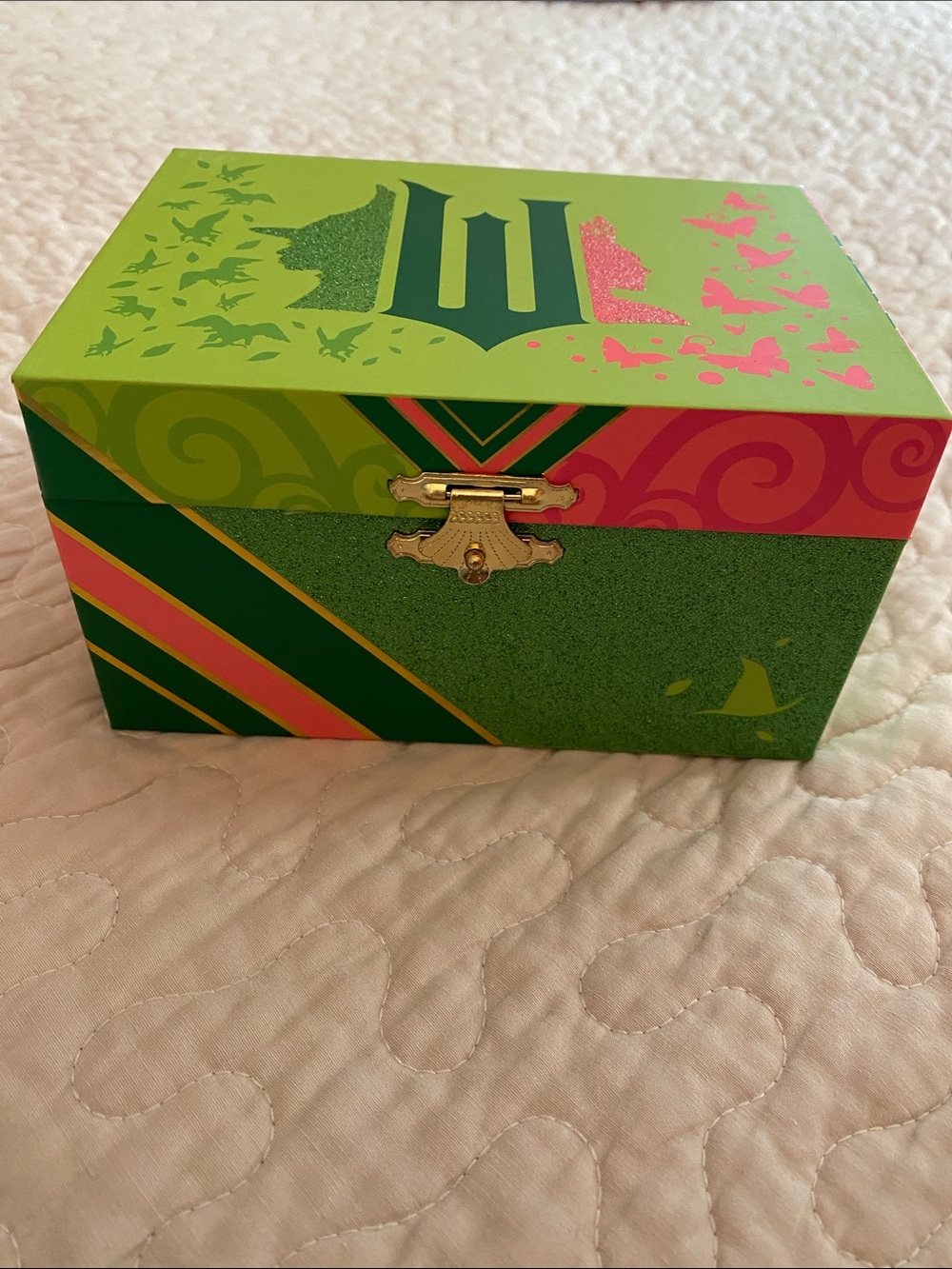 Wicked musical Jewelry Box with Gold Clasp and Pink Accents